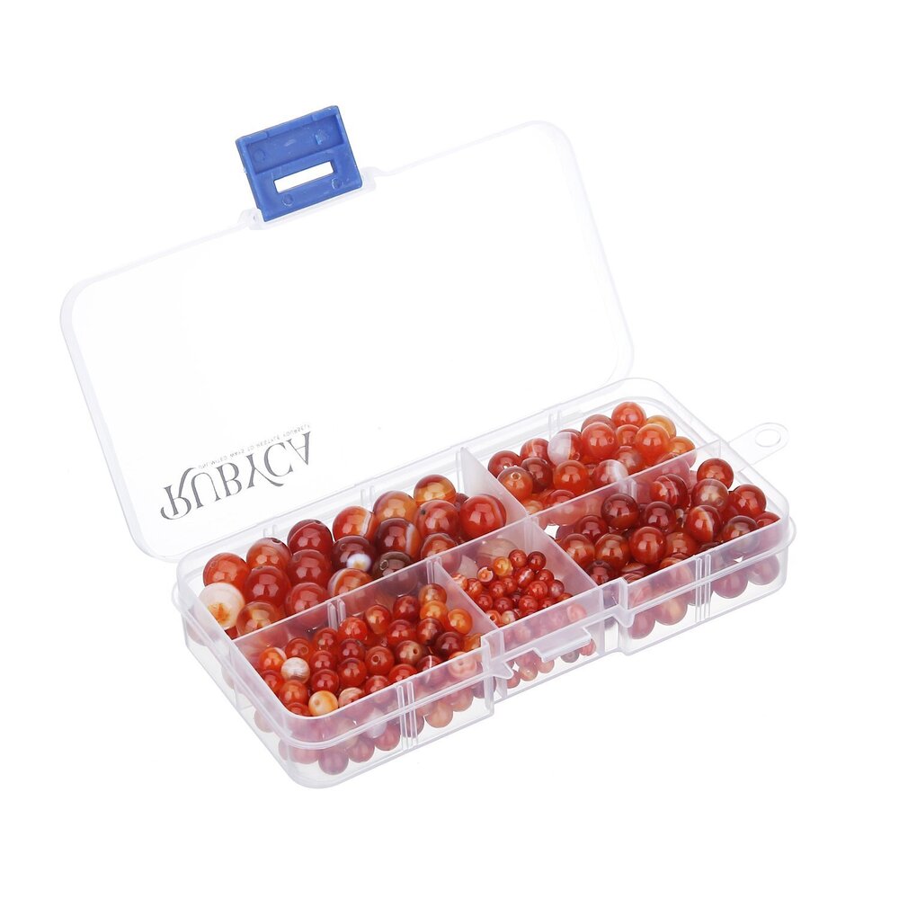 5289 Natural Red Stripe Agate Gemstone Round Loose Bead Organizer Box DIY